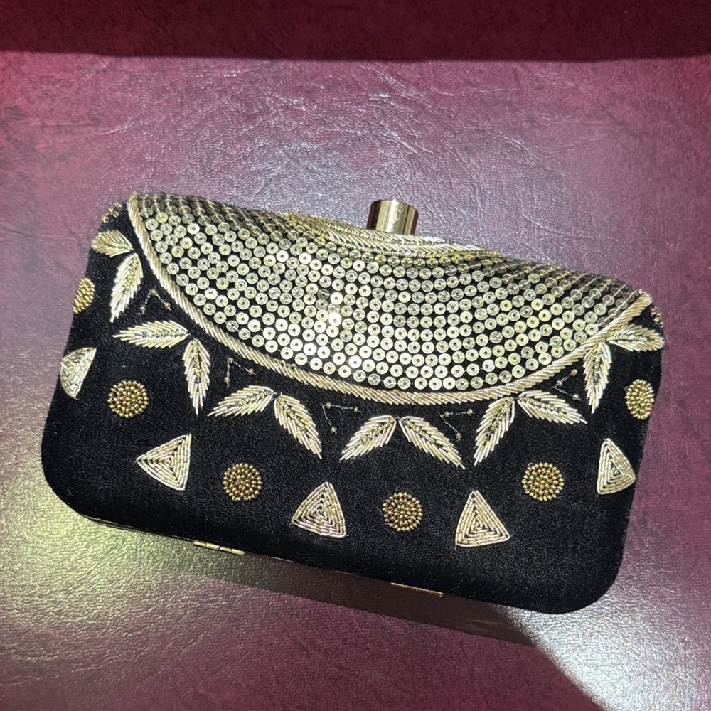 Black Velvet and Gold Sequin Clutch